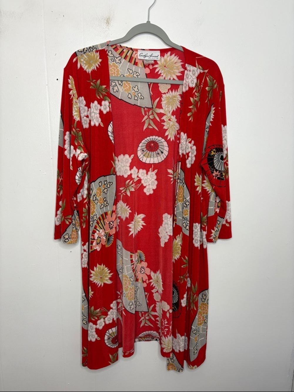 Carolyn Strauss Kimono Womens Large  Floral Red Multicolor Stretchy Vintage